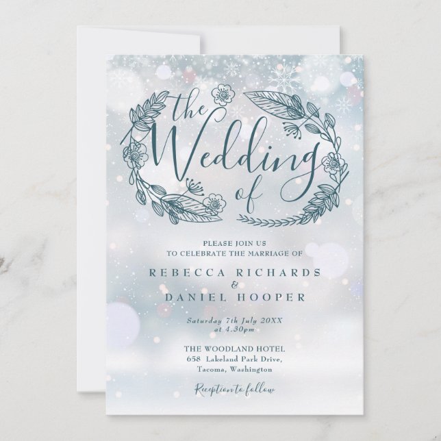 Invitation Mariage Flocons de Neige Bohème Floral (Devant)