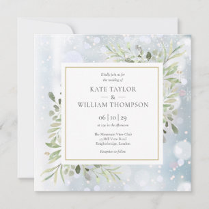 Invitation Mariage Flocons de Neige Feuillage Aquarelle Feuil