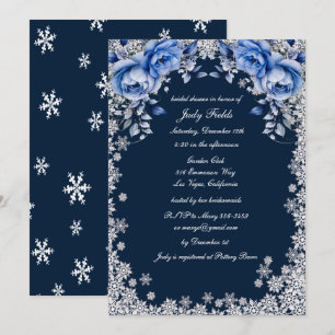 Invitation Mariage Flocons de Neige Roses Bleues Noël