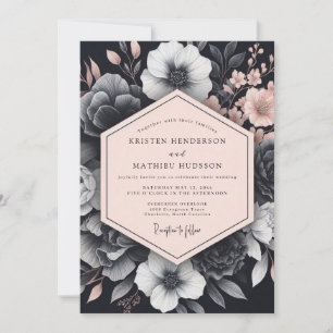 Invitation Mariage Flora Blush Noir Chiaroscuro