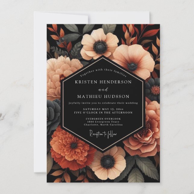 Invitation Mariage Floraison Abricot Noir (Devant)