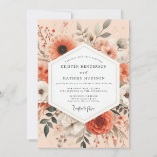 Invitation Mariage Floraison Artistique Corail