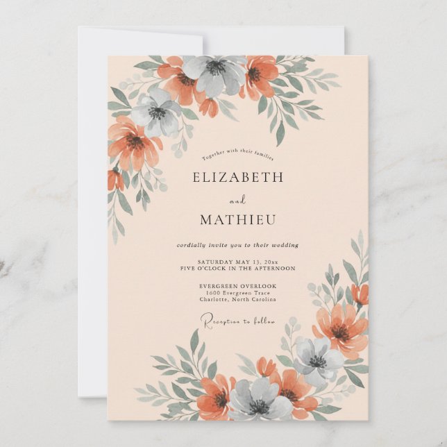 Invitation Mariage Floraison Artistique de Corail (Devant)
