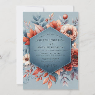 Invitation Mariage Floraison Automnale Bleu Ardoise
