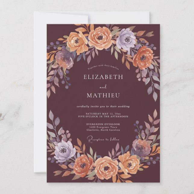 Invitation Mariage Floraison Automnale Bourgogne (Devant)