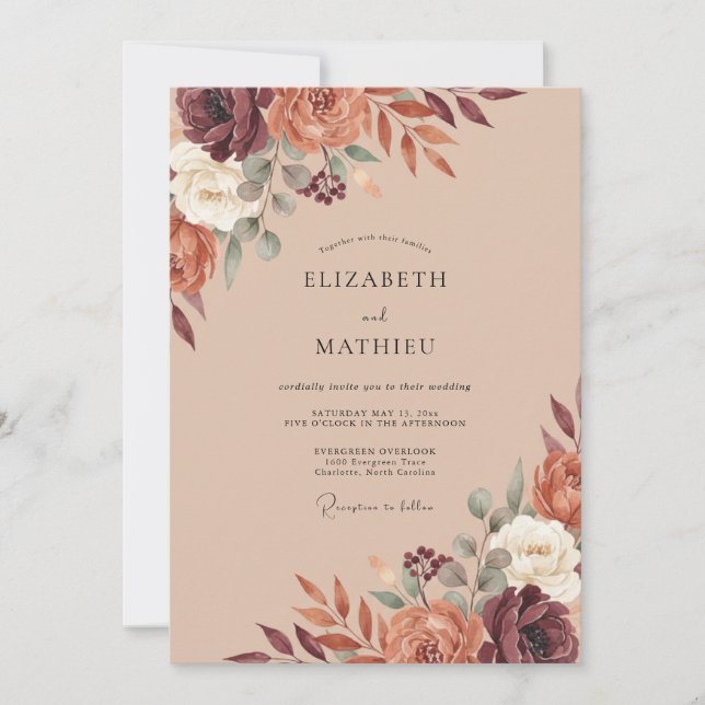 Invitation Mariage Floraison Automnale Bourguignonne (Devant)