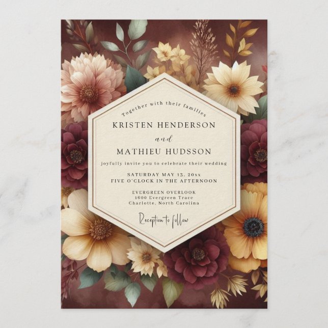 Invitation Mariage Floraison Automnale de Bourgogne (Devant)
