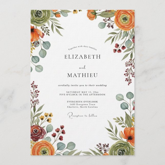 Invitation Mariage Floraison Automnale Ocbre & Sarrasin (Devant)