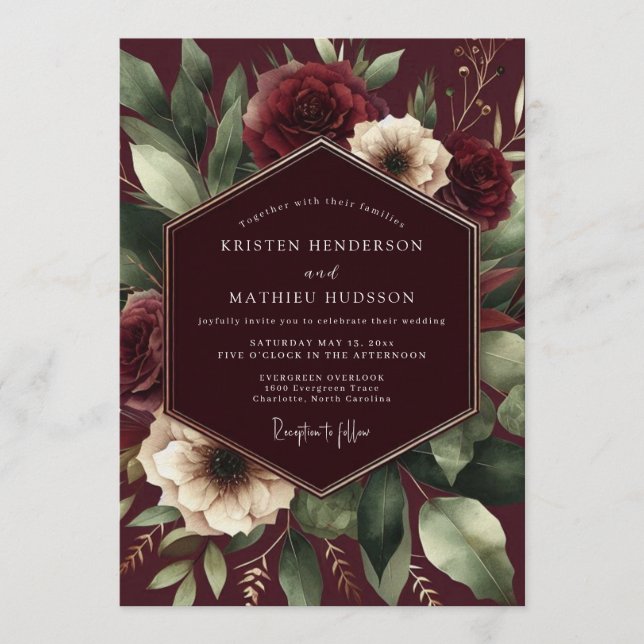 Invitation Mariage Floraison Baroque de Bourgogne (Devant)
