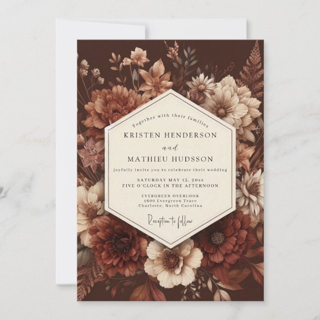 Invitation Mariage Floraison Baroque Écarlate (Devant)
