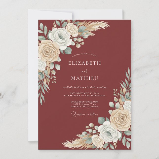 Invitation Mariage Floraison Bohème Bourguignonne (Devant)