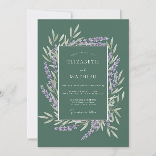Invitation Mariage Floraison Botanique de Lavande Sauge (Devant)