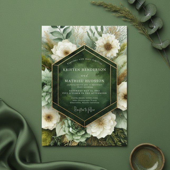 Invitation Mariage Floraison Botanique Émeraude (Créateur téléchargé)