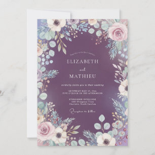 Invitation Mariage Floraison Botanique Mystique Prune