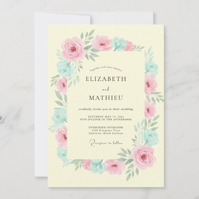 Invitation Mariage Floraison Botanique Rose Pêche (Devant)