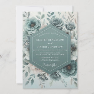 Invitation Mariage Floraison Botanique Sarcelle
