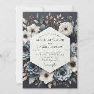 Invitation Mariage Floraison Crépusculaire Bleu Ardoise
