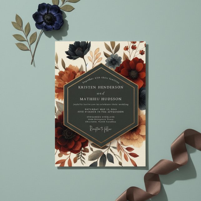 Invitation Mariage Floraison Crépuscule Bourgogne (Créateur téléchargé)