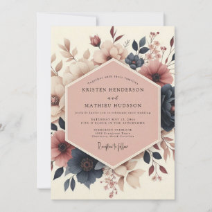 Invitation Mariage Floraison de Bois Rose Poussiéreuse