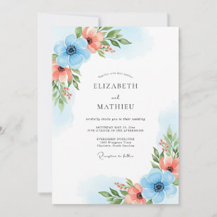 Invitation Mariage Floraison de Corail Bleu Ciel