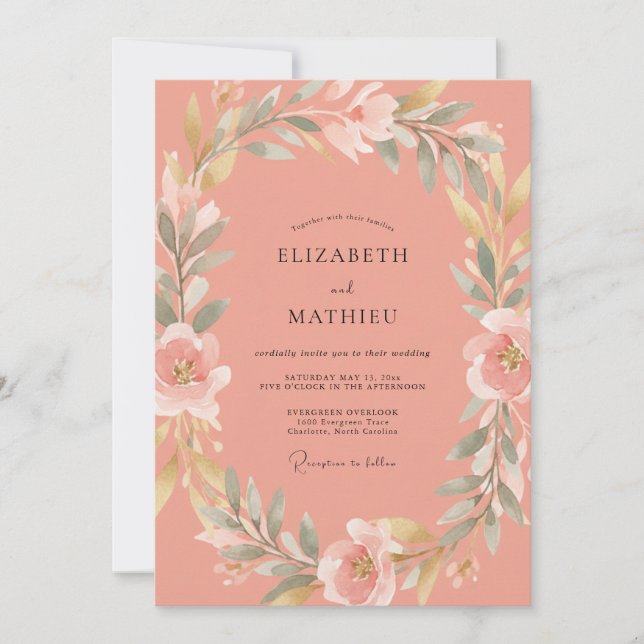 Invitation Mariage Floraison de Corail Romantique (Devant)