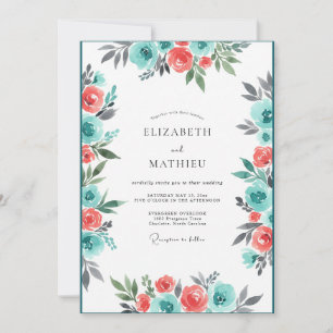 Invitation Mariage Floraison de Corail Sarcelle