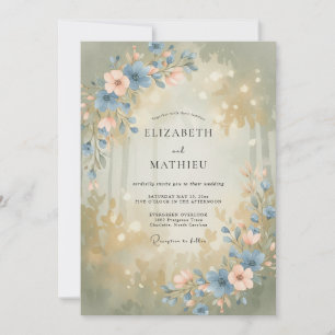 Invitation Mariage Floraison de la Forêt Bleu Poussiéreux