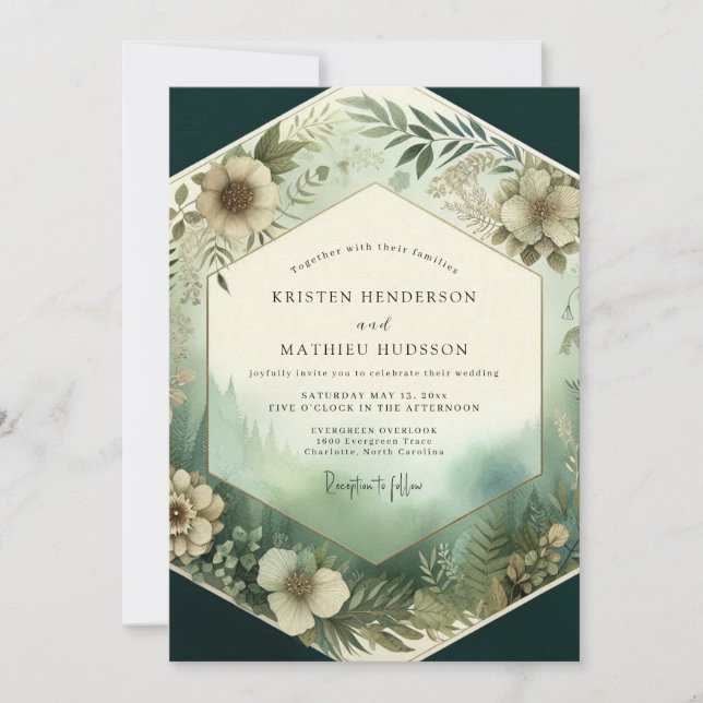 Invitation Mariage Floraison de la Forêt Émeraude (Devant)