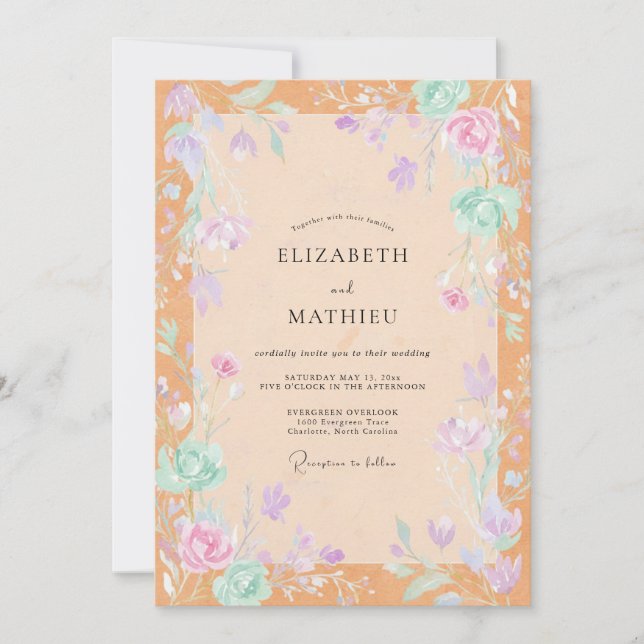 Invitation Mariage Floraison de Lilas Abricot (Devant)