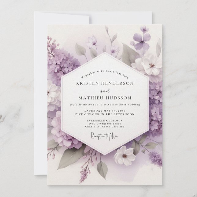 Invitation Mariage Floraison de Mousseline de Lilas (Devant)