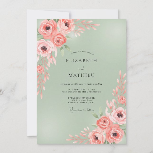 Invitation Mariage Floraison de Pêche Artistique (Devant)