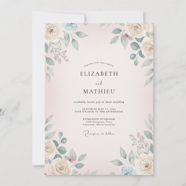 Invitation Mariage Floraison de Sauge Rose (Devant)