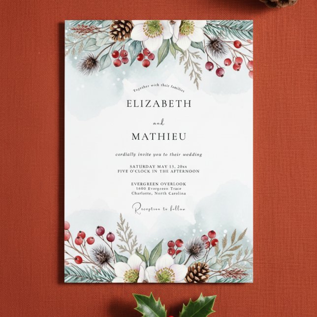 Invitation Mariage Floraison d'Hiver Bleu (Créateur téléchargé)