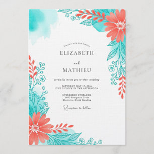 Invitation Mariage Floraison Ethérée de Corail Sarcelle