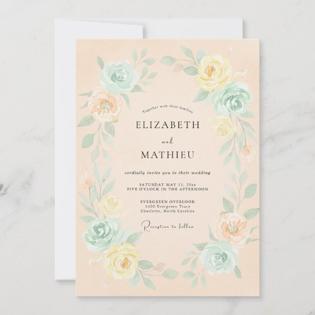 Invitation Mariage Floraison Éthérée de Pêche (Devant)