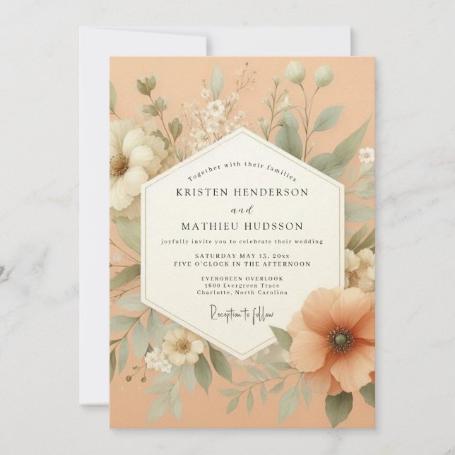 Invitation Mariage Floraison Éthérée de Pêche (Devant)