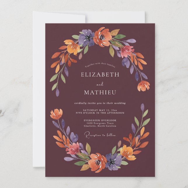 Invitation Mariage Floraison Ethérée de Prune (Devant)