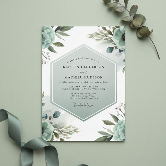 Invitation Mariage Floraison Ethérée de Teinte Cyan (Créateur téléchargé)