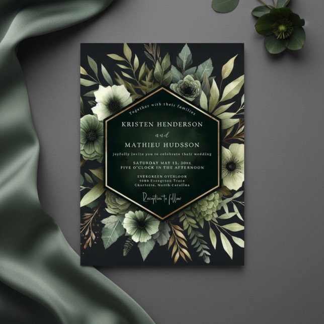 Invitation Mariage Floraison Ethérée Émeraude (Créateur téléchargé)