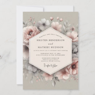 Invitation Mariage Floraison Éthérée Gris Rosé