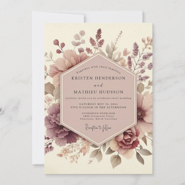 Invitation Mariage Floraison Éthérée Mauve (Devant)