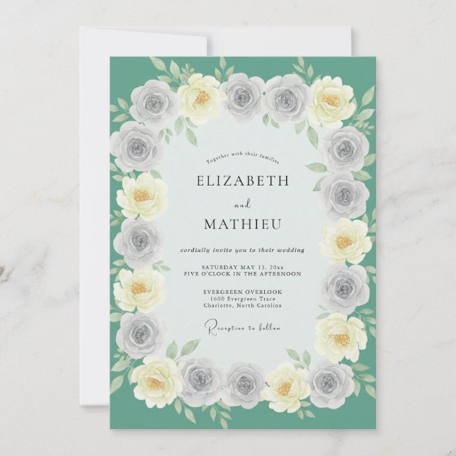 Invitation Mariage Floraison Ethérée Vert Menthe (Devant)