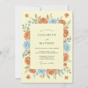 Invitation Mariage Floraison Fantaisiste Bleu Corail