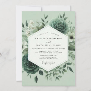 Invitation Mariage Floraison Floue Vert Sauge