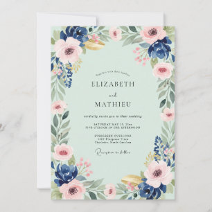 Invitation Mariage Floraison Indigo Menthe