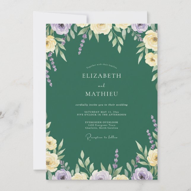 Invitation Mariage Floraison Lilas Jade (Devant)