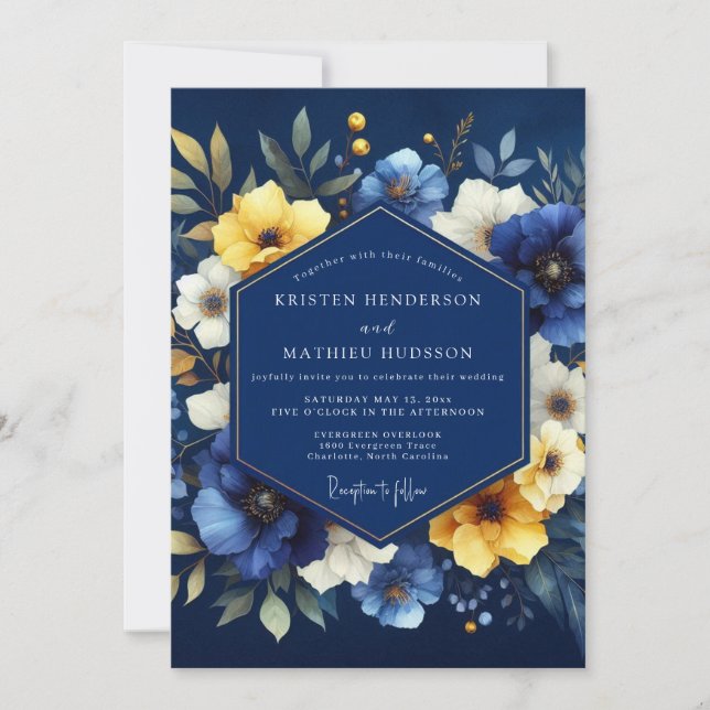 Invitation Mariage Floraison Lumineuse Indigo (Devant)
