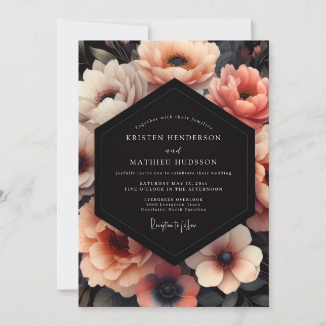 Invitation Mariage Floraison Nocturne Corail (Devant)