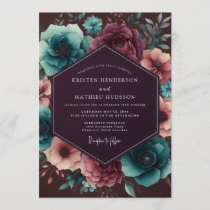 Invitation Mariage Floraison Nocturne Plum & Sarcelle