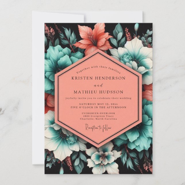 Invitation Mariage Floraison Poétique Sarcelle (Devant)